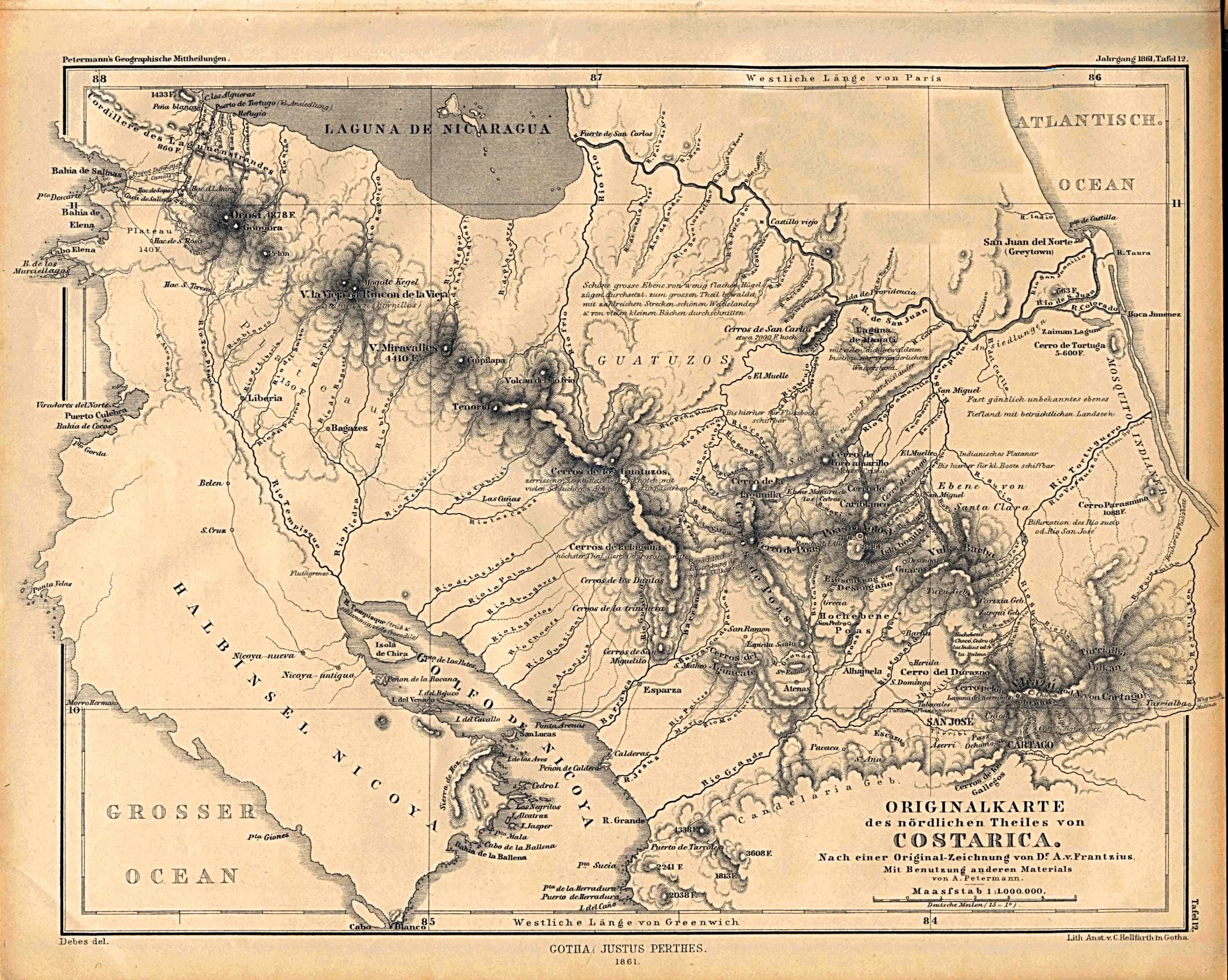 Historical map of Costa Rica.