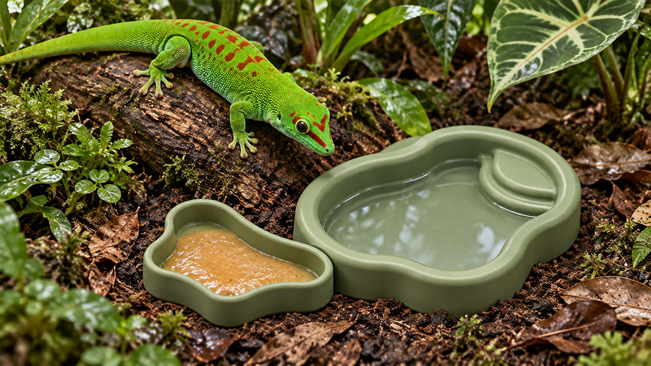 BIOTIC Food & Water Dish size guide showing food-dish and water-dish widths of 5.1 and 9.5 centimetres