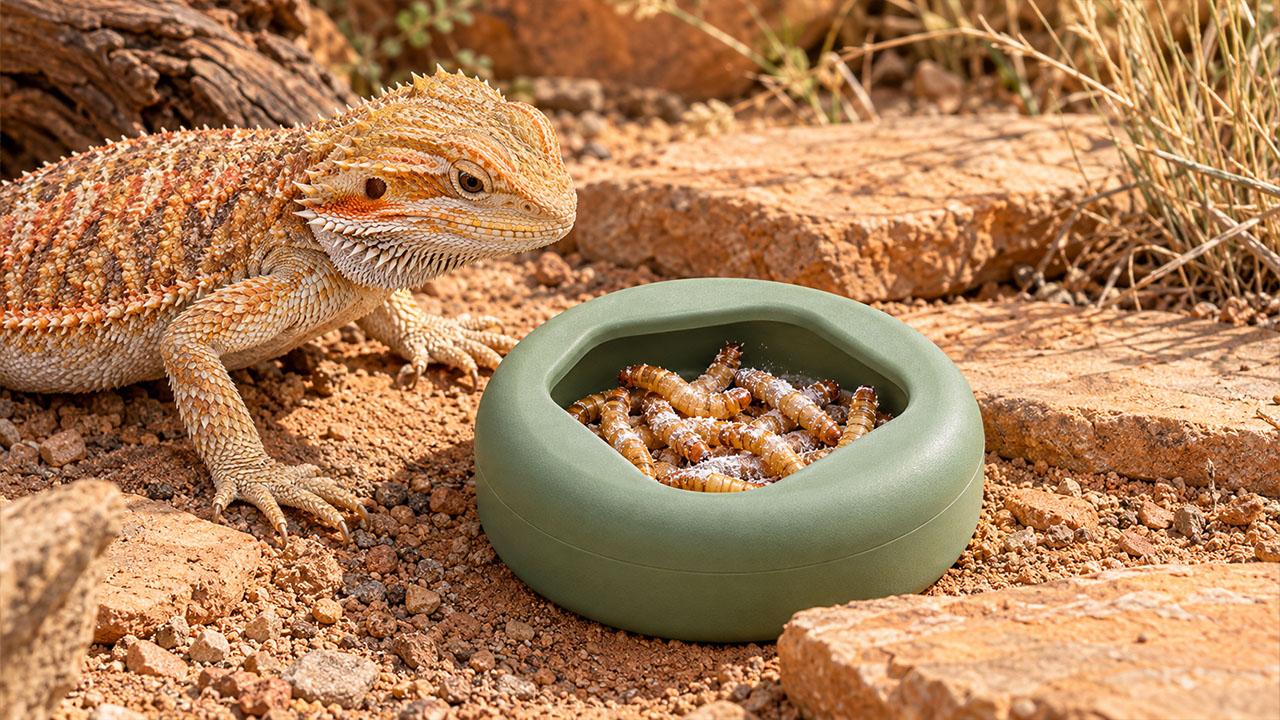 Two-part BIOTIC Mealworm Dish with the retaining ring removed from the lower bowl