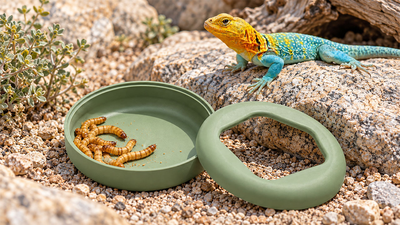 BIOTIC Mealworm Dish size guide showing a 9-centimetre diameter and 3-centimetre height